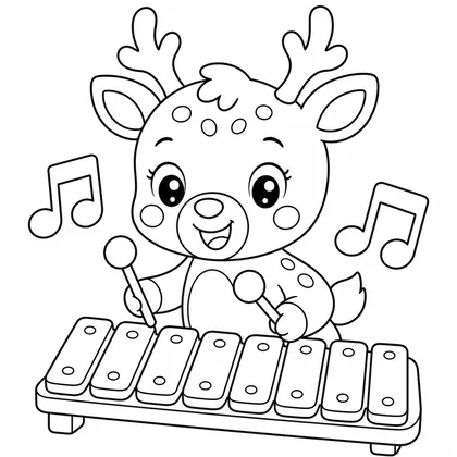 Deer with a xylophone coloring page