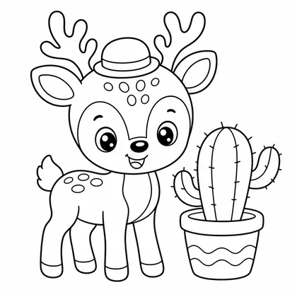 Deer with a cactus and hat coloring page