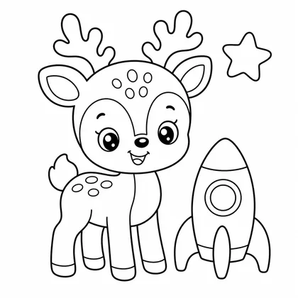 Deer with a toy rocket coloring page