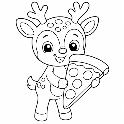 Dibujo de ciervo con pizza para colorear