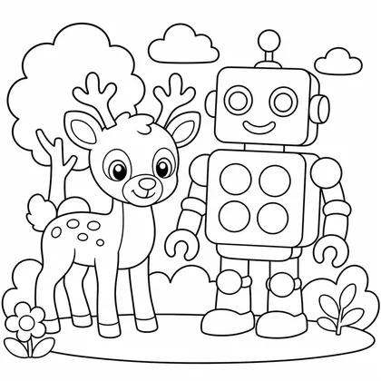 Dibujo de ciervo con robot para colorear