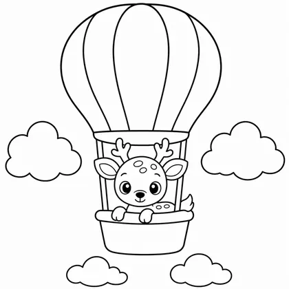 Dibujo de ciervo en globo aerostatico para colorear
