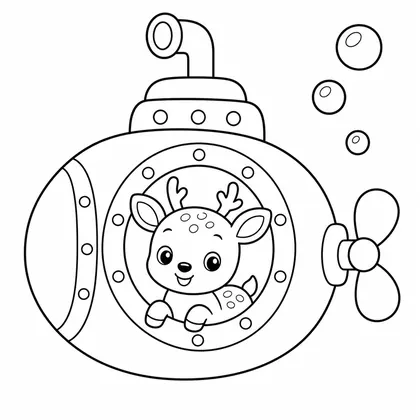 Dibujo de ciervo en submarino para colorear
