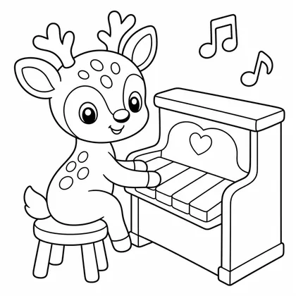 Dibujo de ciervo con piano para colorear