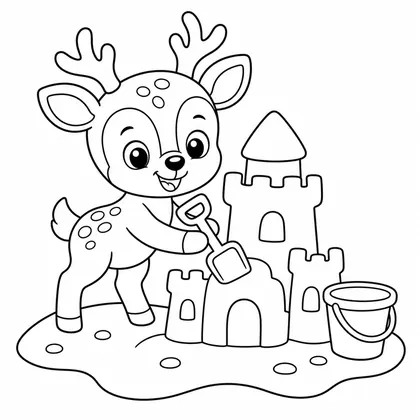 Dibujo de ciervo con castillo de arena para colorear