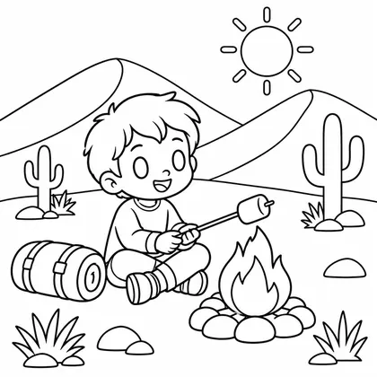 Dibujo de campamento con hoguera para colorear