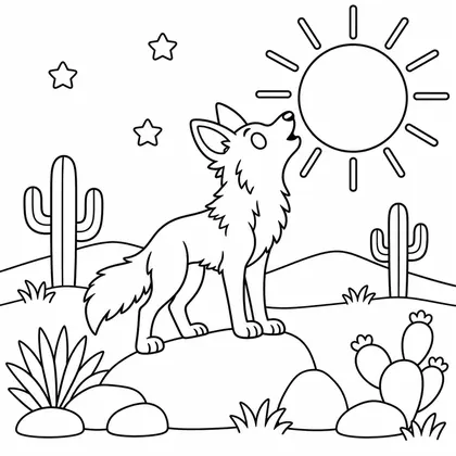 Dibujo de coyote al amanecer para colorear