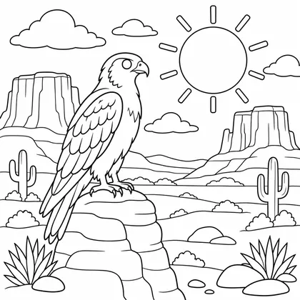 Dibujo de halcon sobre roca para colorear