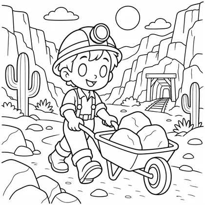 Dibujo de minera y carretilla para colorear