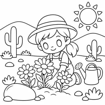 Dibujo de plantando flores para colorear