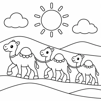 Dibujo de caravana de camellos para colorear