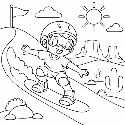 Dibujo de niño en tabla de arena para colorear