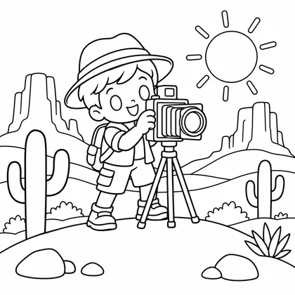 Dibujo de fotografo en duna para colorear