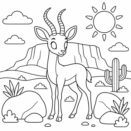 Dibujo de gacela entre rocas para colorear