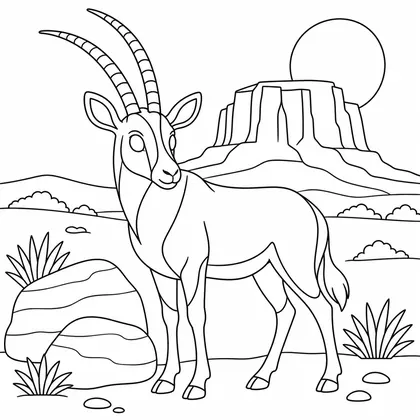 Dibujo de oryx entre rocas para colorear