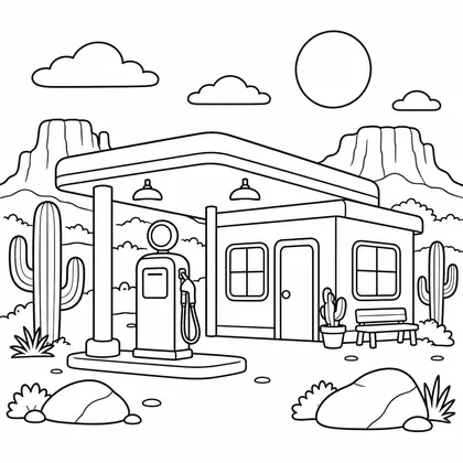 Dibujo de gasolinera vintage para colorear