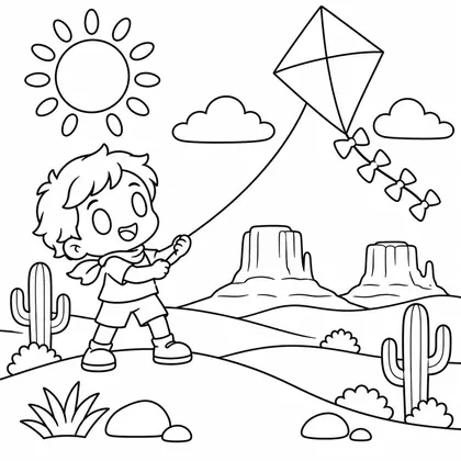 Dibujo de niño con cometa para colorear
