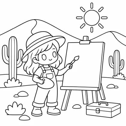 Dibujo de artista en desierto para colorear