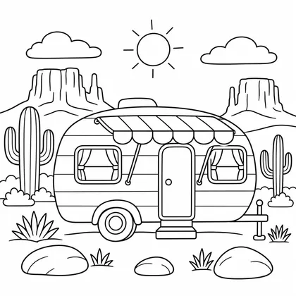 Dibujo de caravana en desierto para colorear