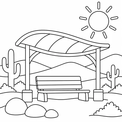 Dibujo de refugio con banco para colorear