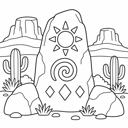 Dibujo de roca con petroglifos para colorear