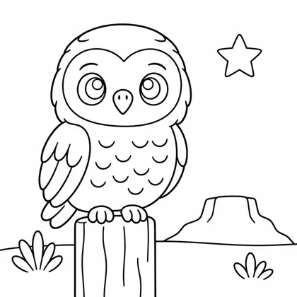 Dibujo de búho sobre poste para colorear