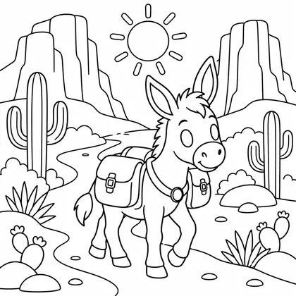 Dibujo de burro con alforjas para colorear