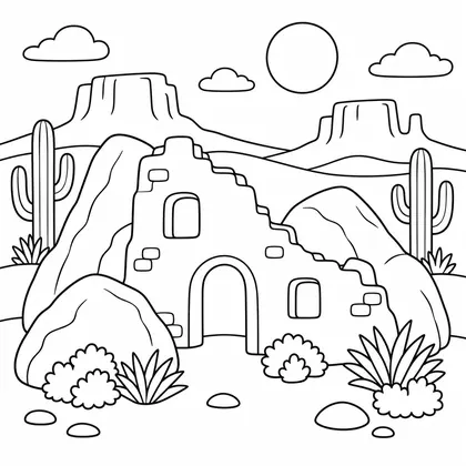 Dibujo de ruina de adobe para colorear