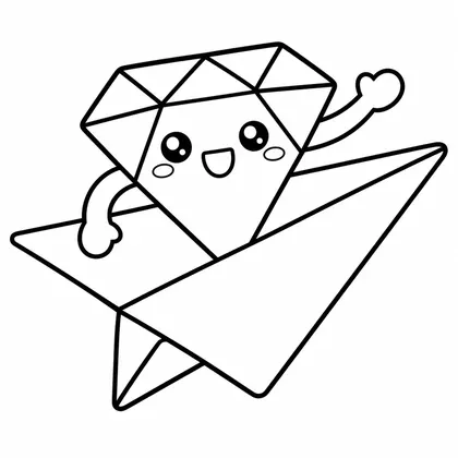 Dibujo de diamante con avión de papel para colorear