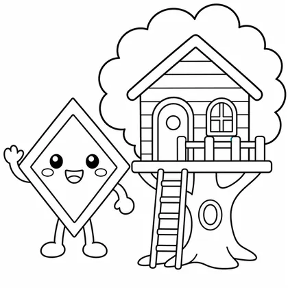 Dibujo de diamante en casa árbol para colorear