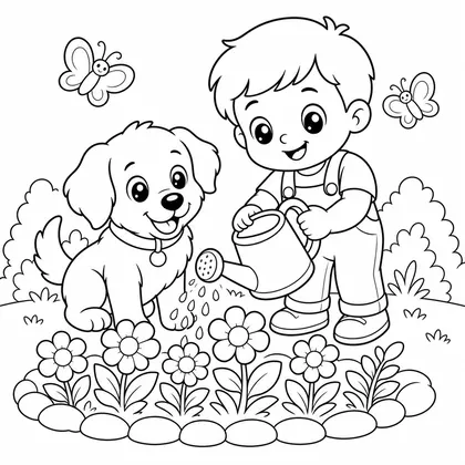 Dog in the garden coloring page