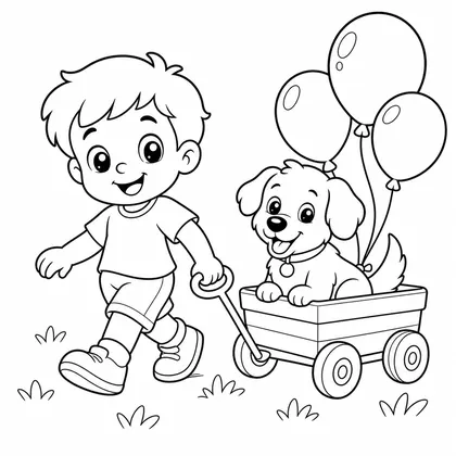 Dog in a cart coloring page
