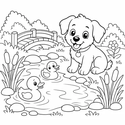 Dog by the lake coloring page