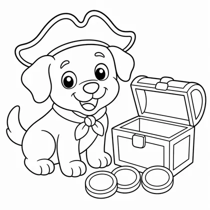 Dibujo de perro pirata con tesoro para colorear