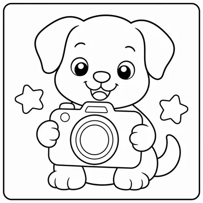 Dibujo de perro con cámara para colorear