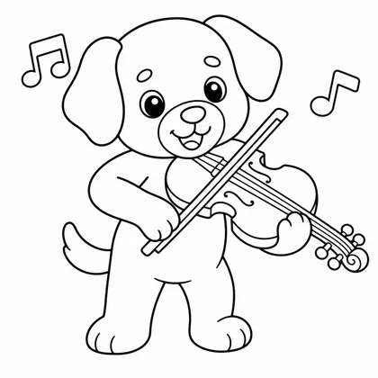 Dibujo de perro con violin para colorear