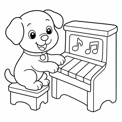 Dibujo de perro con piano para colorear