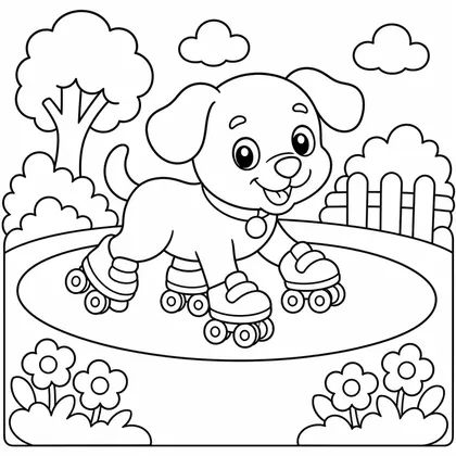 Dibujo de perro en patines para colorear
