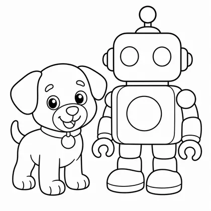 Dibujo de perro con robot para colorear