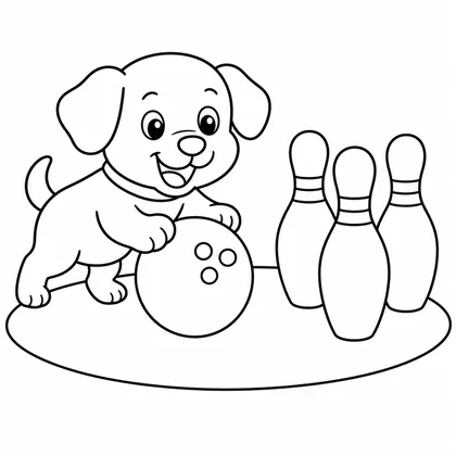 Dibujo de perro jugando a los bolos para colorear