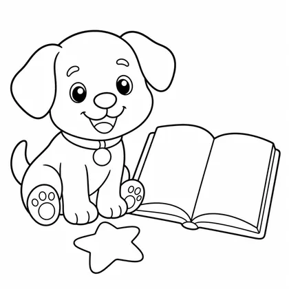 Dibujo de perro leyendo libro para colorear