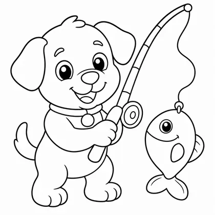 Dibujo de perro pescando para colorear