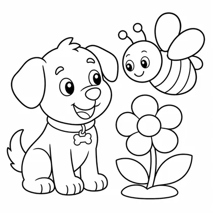 Dibujo de perro con abeja para colorear