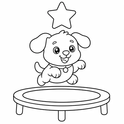 Dibujo de perro en cama elastica para colorear