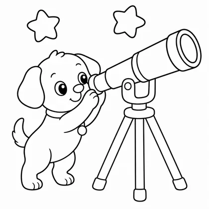 Dibujo de perro con telescopio para colorear