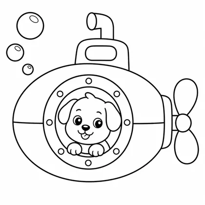 Dibujo de perro en submarino para colorear