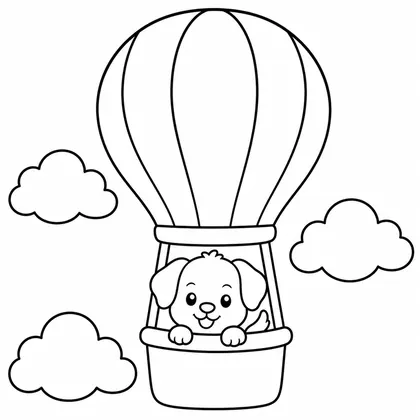 Dibujo de perro en globo aerostatico para colorear