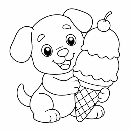 Dibujo de perro con helado para colorear