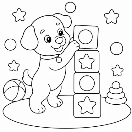 Dibujo de perro con bloques para colorear