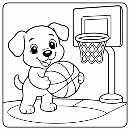 Dibujo de perro jugando al baloncesto para colorear